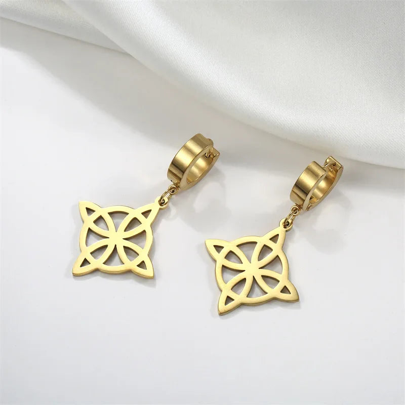 Náušnice kruhy visací Uzlík čarodějnice Ochrana žena Wicca zlaté