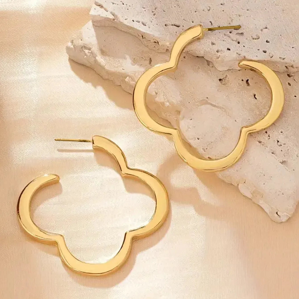 Boucles d'Oreilles Créoles Trèfle 4 feuilles