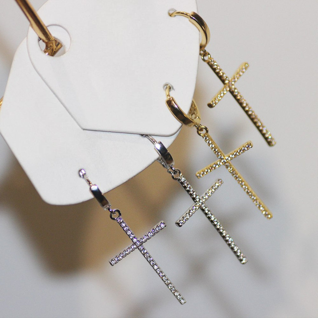 Boucles D'Oreilles Croix Zircon Créole