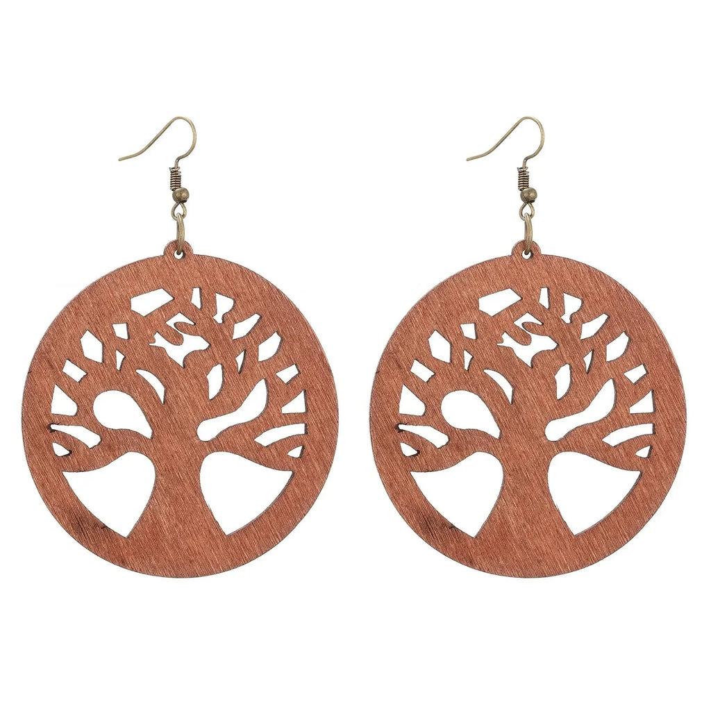 Boucles d'Oreilles en Bois Pendantes Arbre de Vie