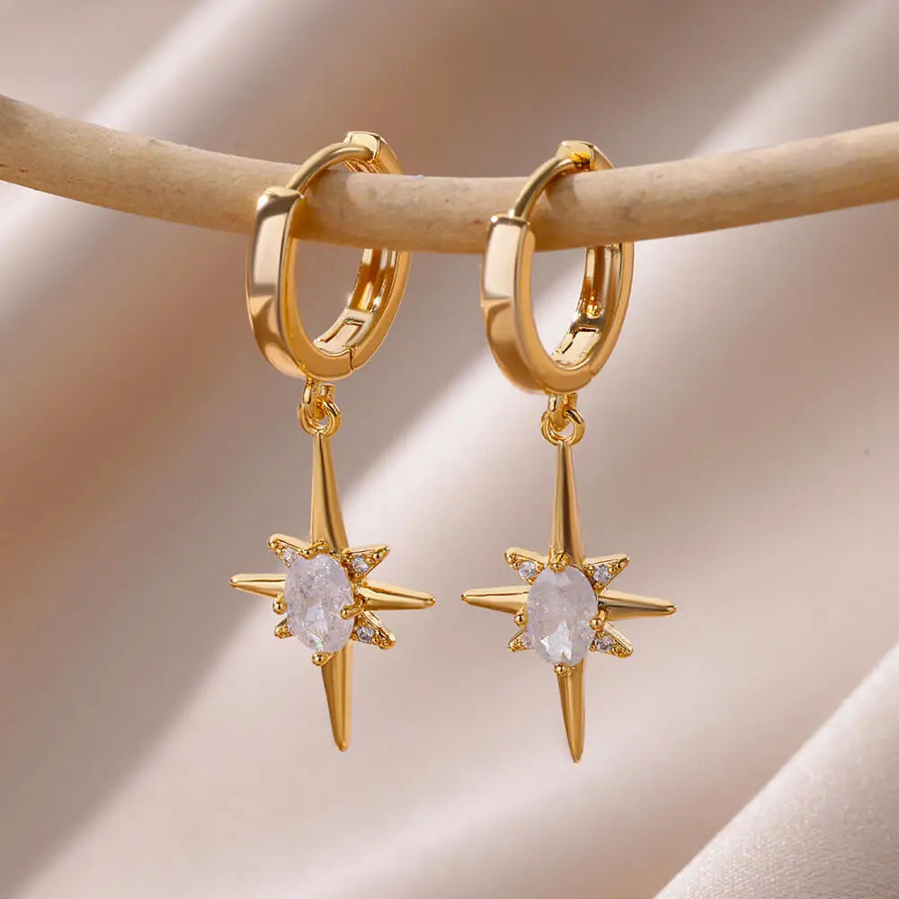 Boucles d'Oreilles Femme Créoles Etoile et Zircon