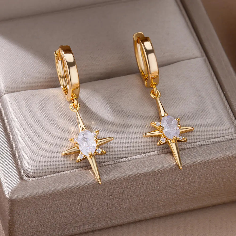 Boucles d'Oreilles Femme Créoles Etoile et Zircon