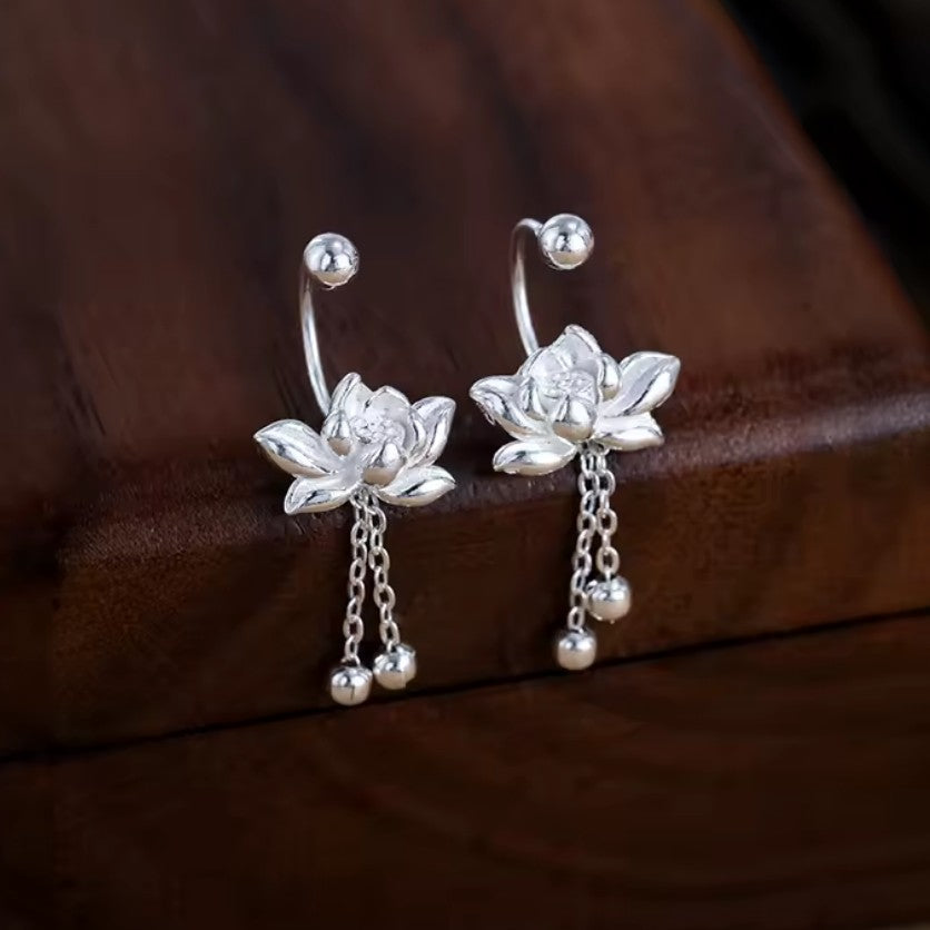 Sølvfarvede Lotusblomst Vedhæng Øreringe til Kvinder 