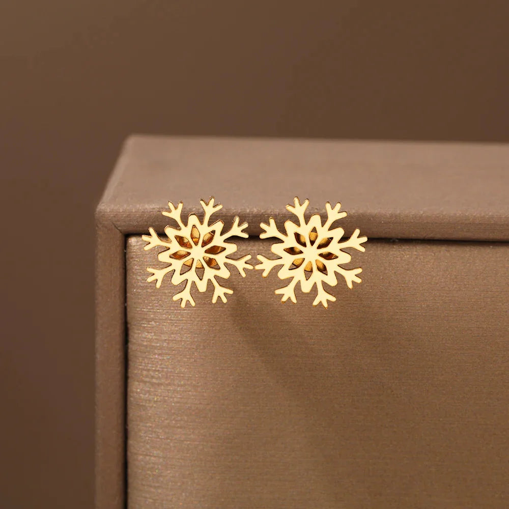 Boucles d'Oreilles Flocon de Neige Clous Femme or