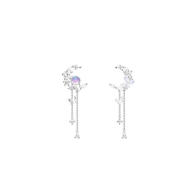 Boucles d'Oreilles Lune et Papillons