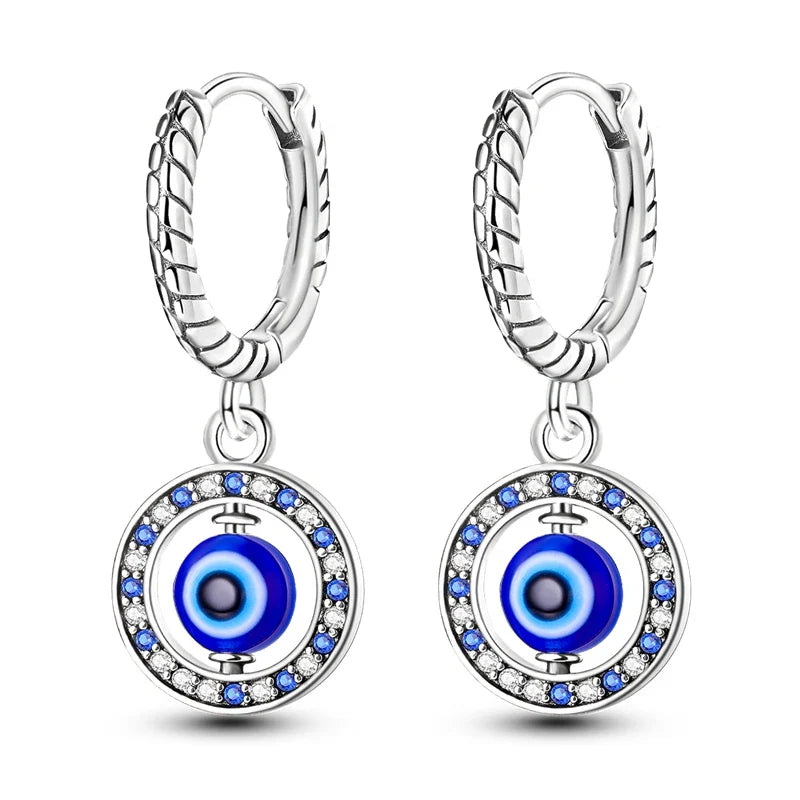 Boucles D'Oreilles Mauvais Oeil Bleu Rondes Et Perles