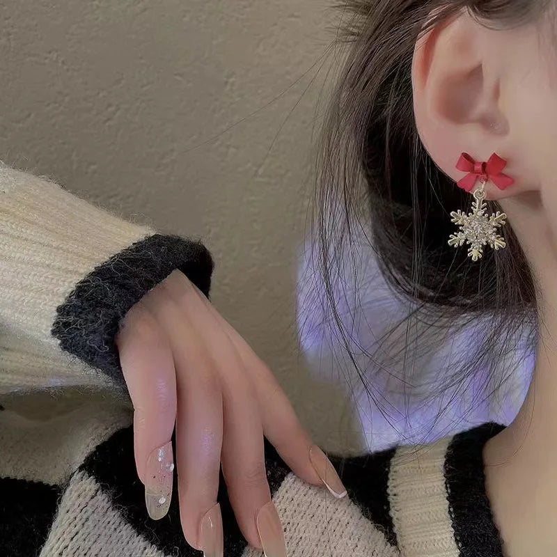 Øredobber Sløyfe Snøfnugg Vinter Dame rød