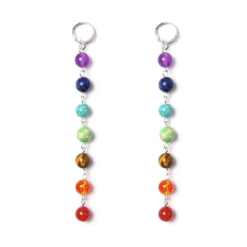 Boucles d'Oreilles Pendantes 7 Chakras Femme argent