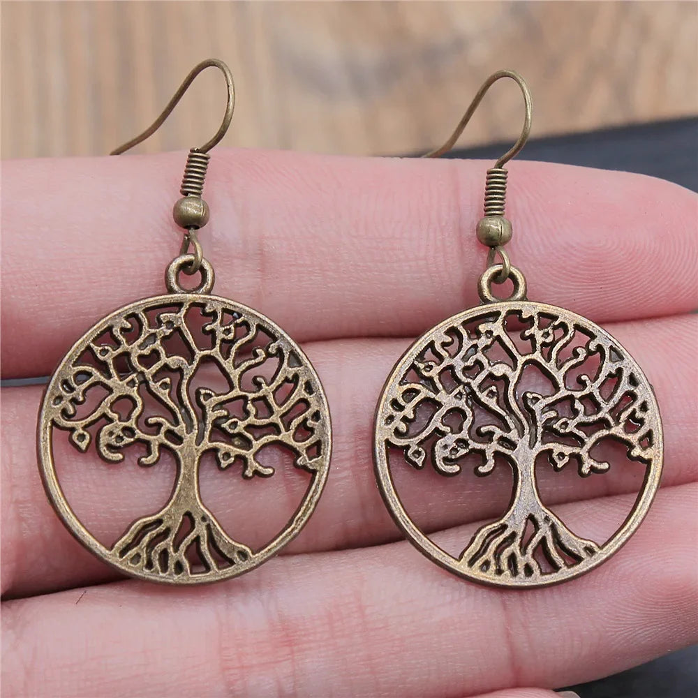 Boucles d'Oreilles Pendantes Arbre de Vie antique bronze