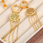 Hængende øreringe med livets træ i guld