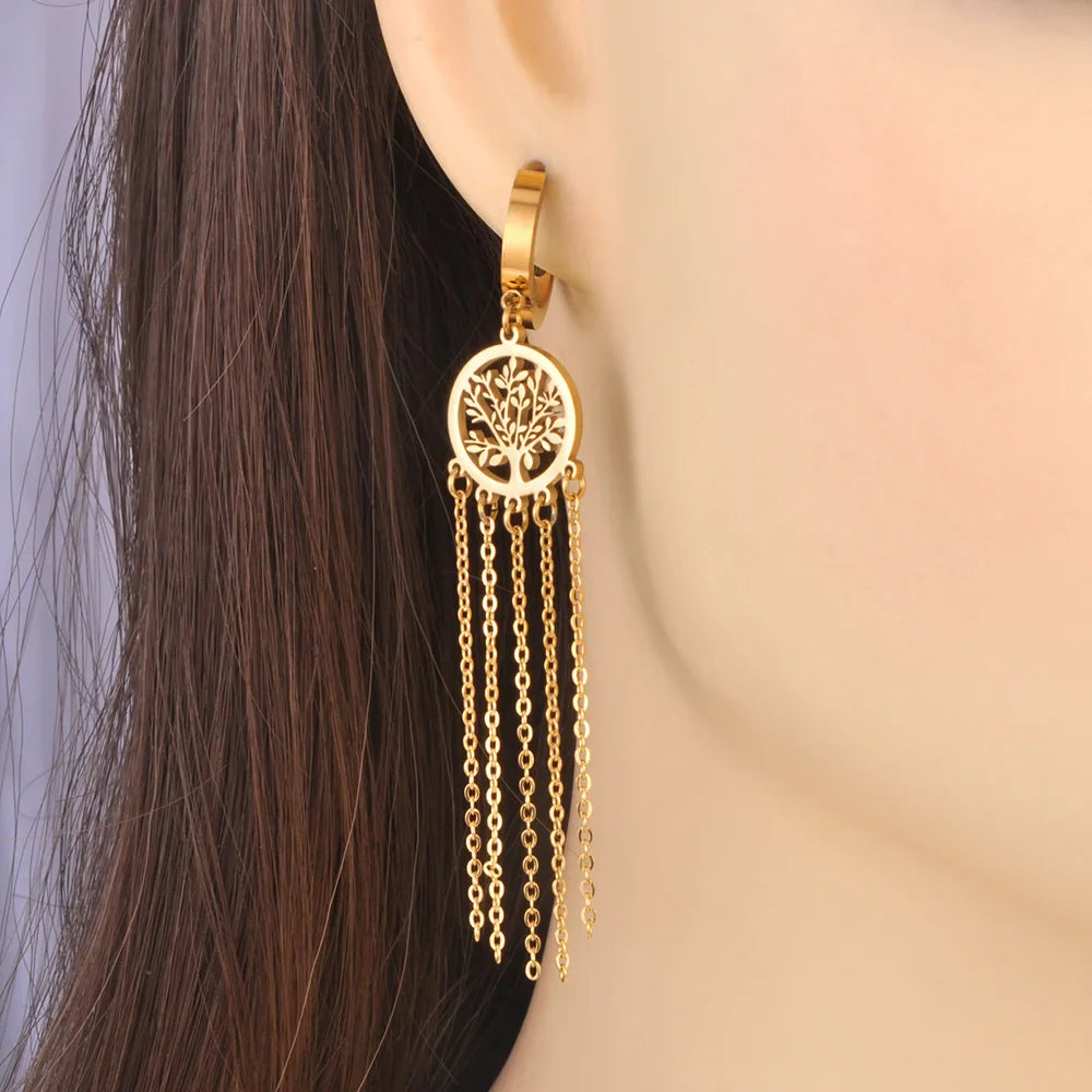 Hængende øreringe med livets træ i guld