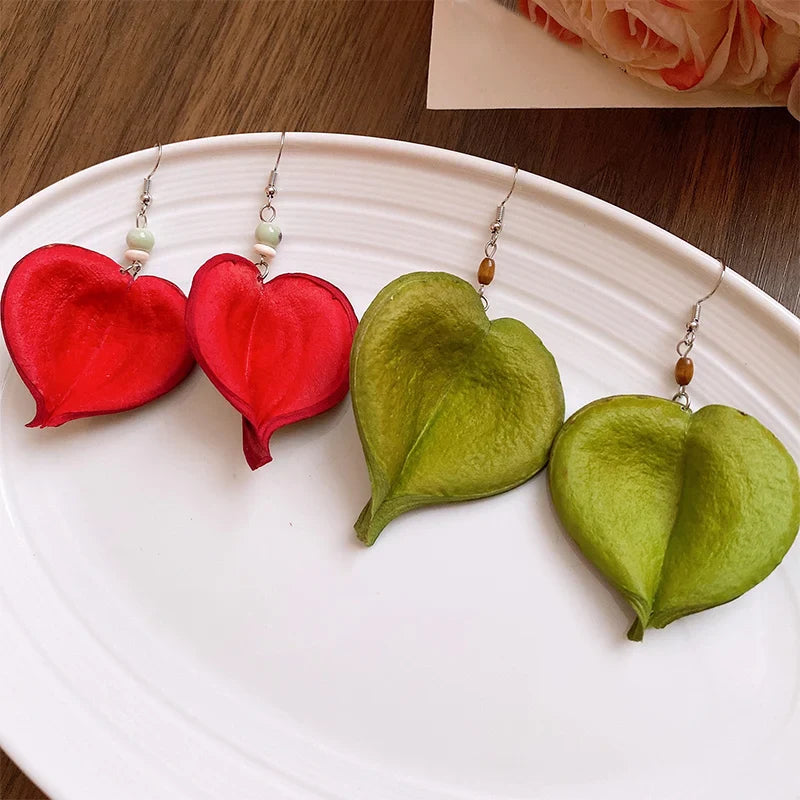 Boucles d'Oreilles Pendantes avec Feuille Colorée