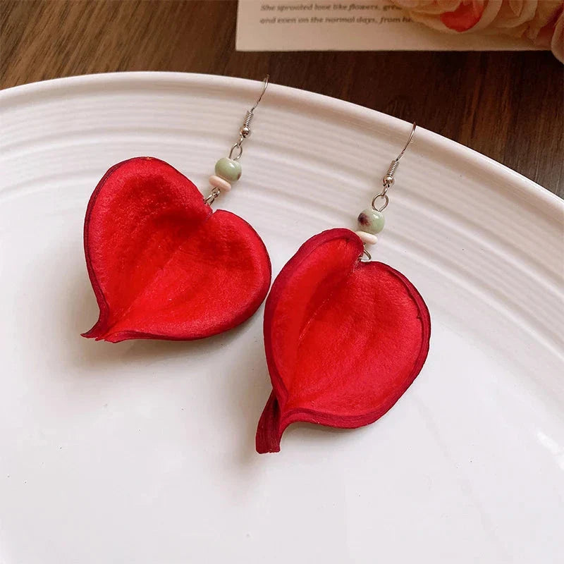Boucles d'Oreilles Pendantes avec Feuille Colorée rouge
