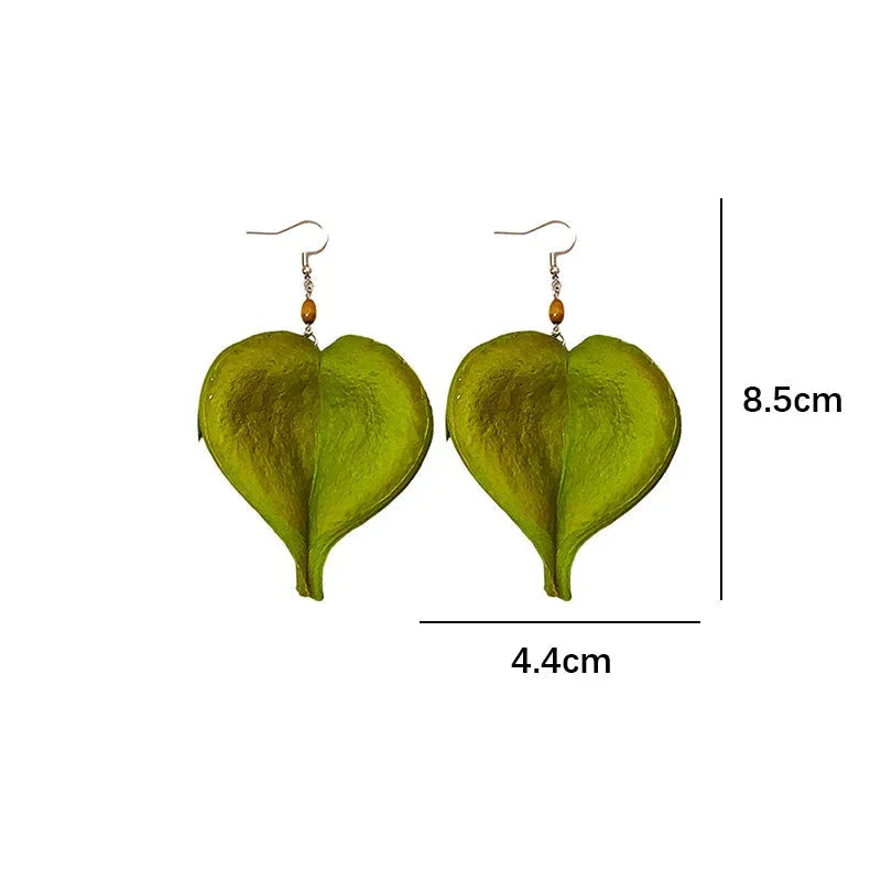 Boucles d'Oreilles Pendantes avec Feuille Colorée