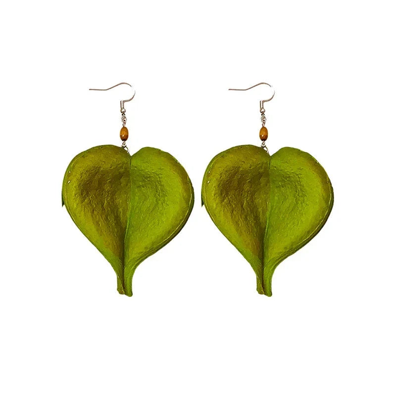 Boucles d'Oreilles Pendantes avec Feuille Colorée vert