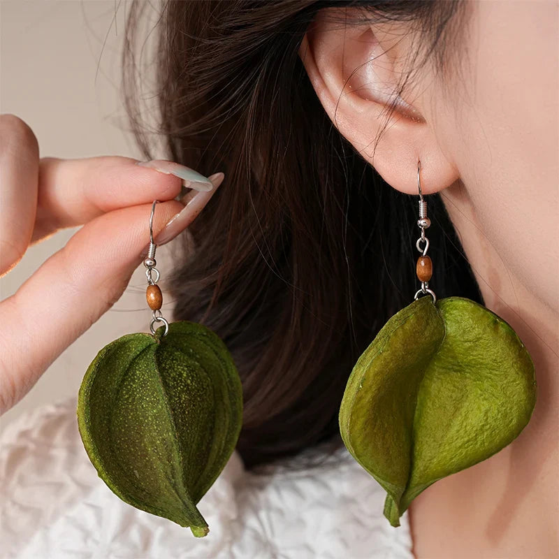 Boucles d'Oreilles Pendantes avec Feuille Colorée vert