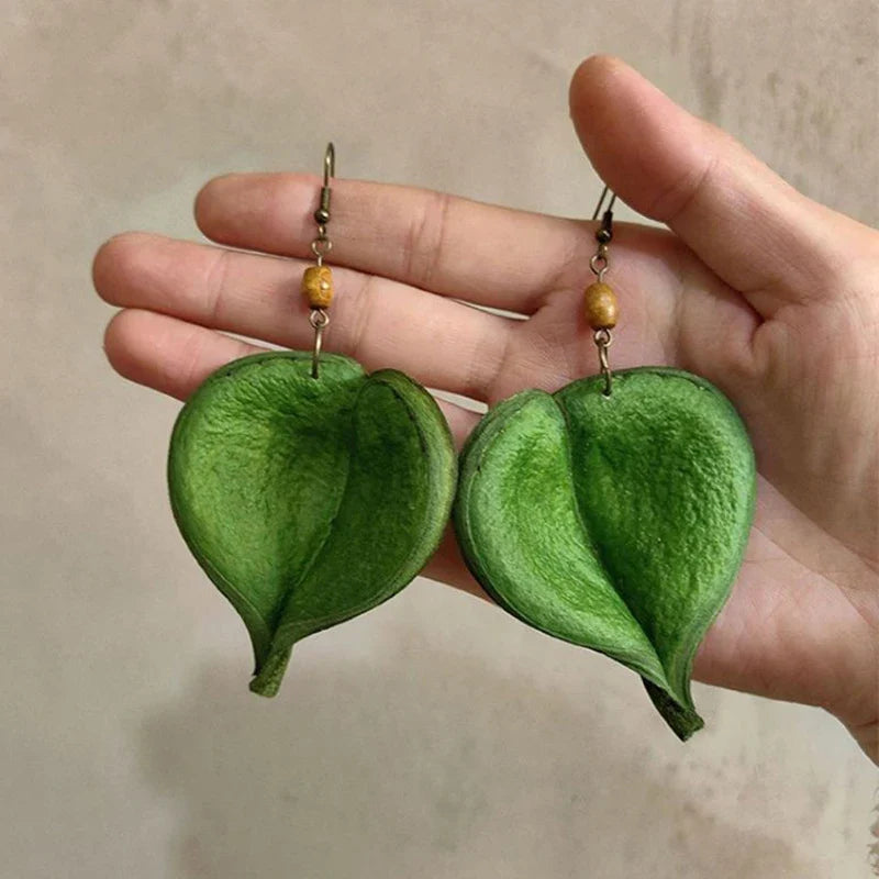 Boucles d'Oreilles Pendantes avec Feuille Colorée vert