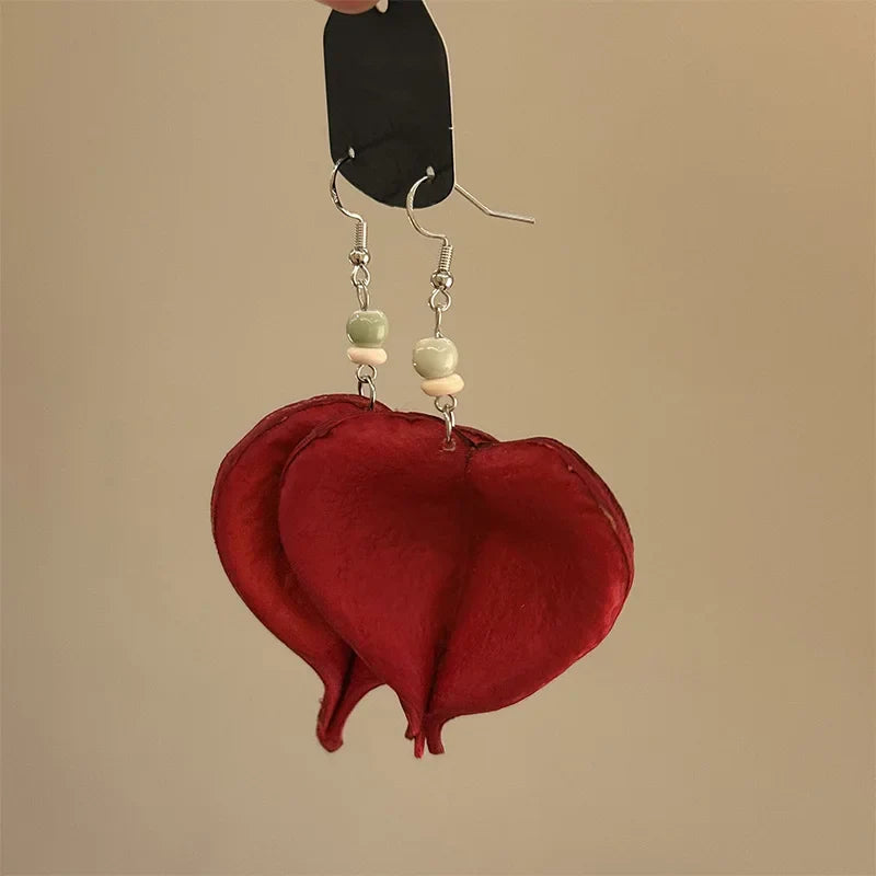 Boucles d'Oreilles Pendantes avec Feuille Colorée rouge