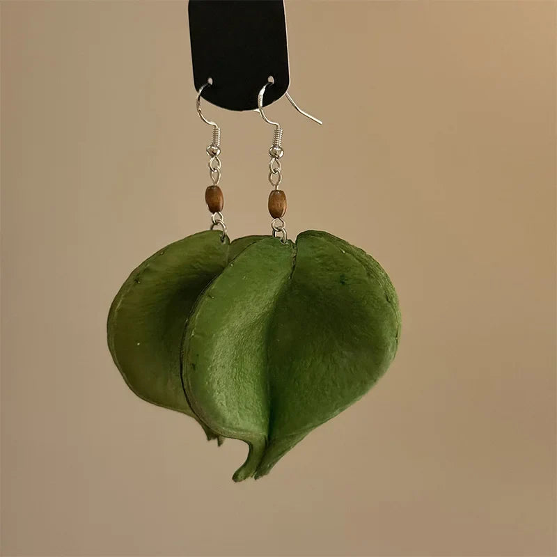 Boucles d'Oreilles Pendantes avec Feuille Colorée vert