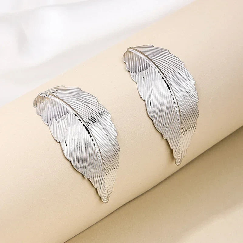 Boucles d'Oreilles Pendantes avec Feuille pour Femme argent