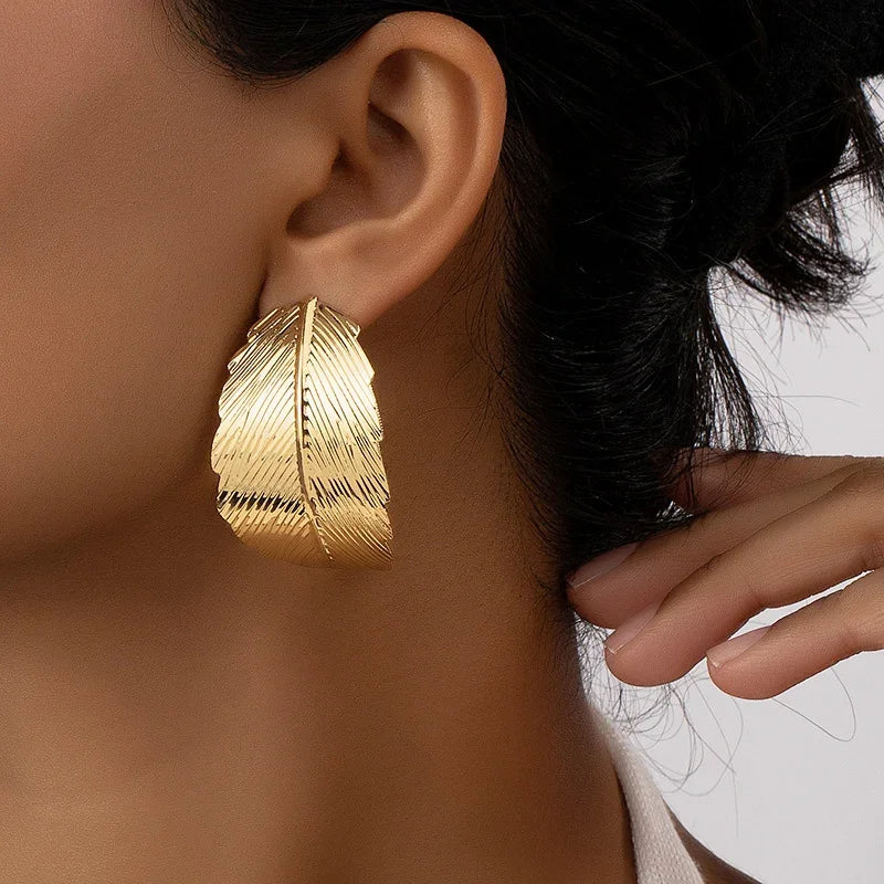 Boucles d'Oreilles Pendantes avec Feuille pour Femme or