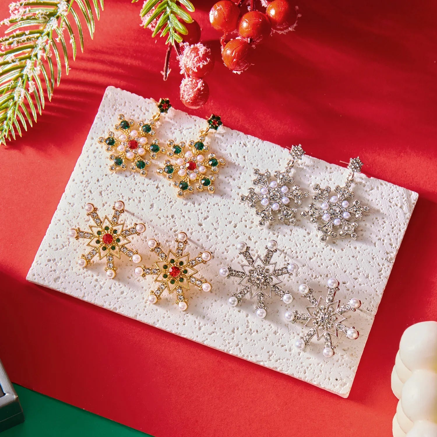 Boucles d'Oreilles Pendantes avec Flocon de Neige