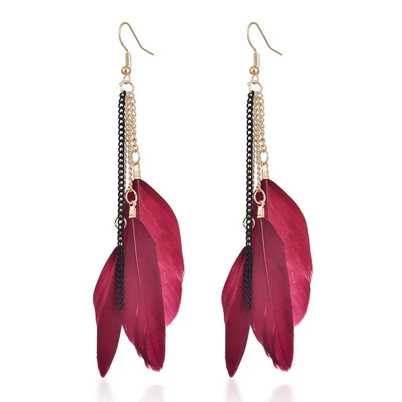Boucles d'Oreilles Pendantes avec Plumes Colorées 5