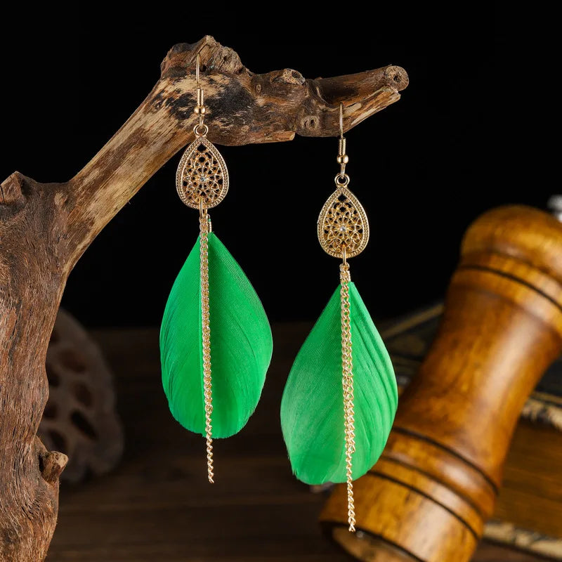 Boucles d'Oreilles Pendantes Bohêmes Plume