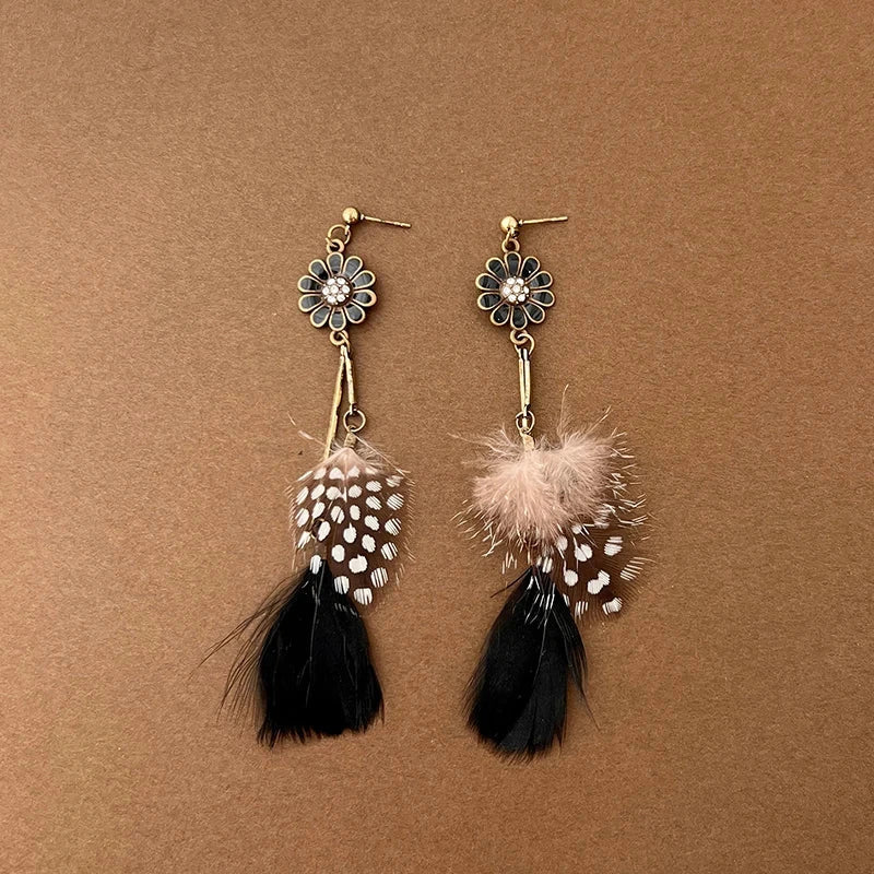Boucles d'Oreilles Pendantes Bohêmes Plumes 1