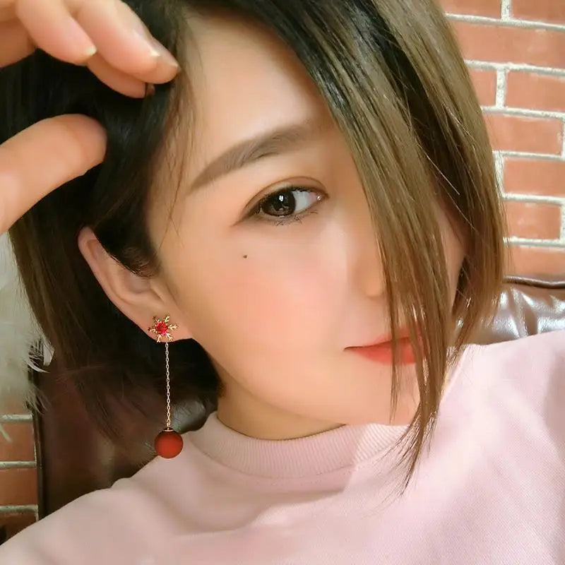 Røde Julekugle Hængende Øreringe