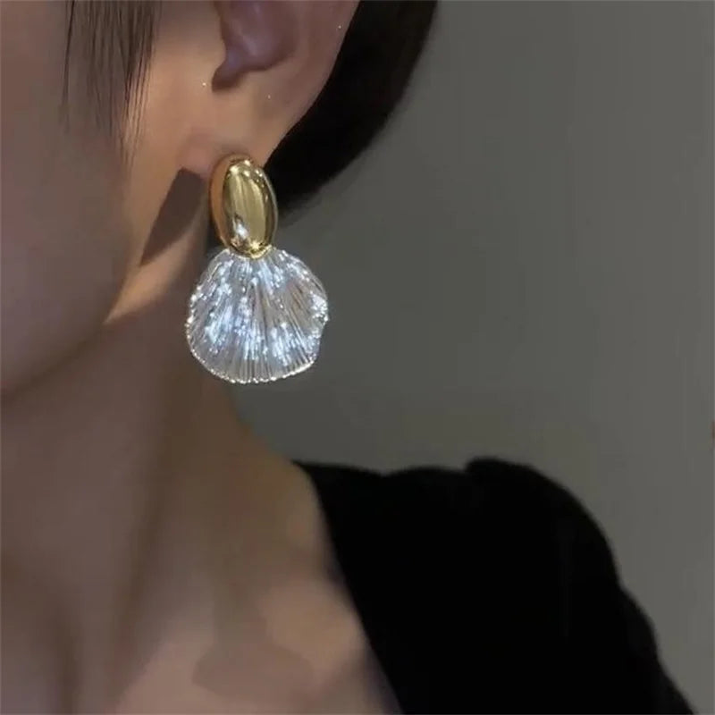 Boucles d'Oreilles Pendantes Coquillage en Forme de Coquilles Saint-Jacques
