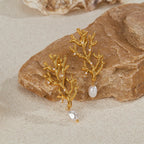 Hængende Øreringe med Koraller og Hvide Perler