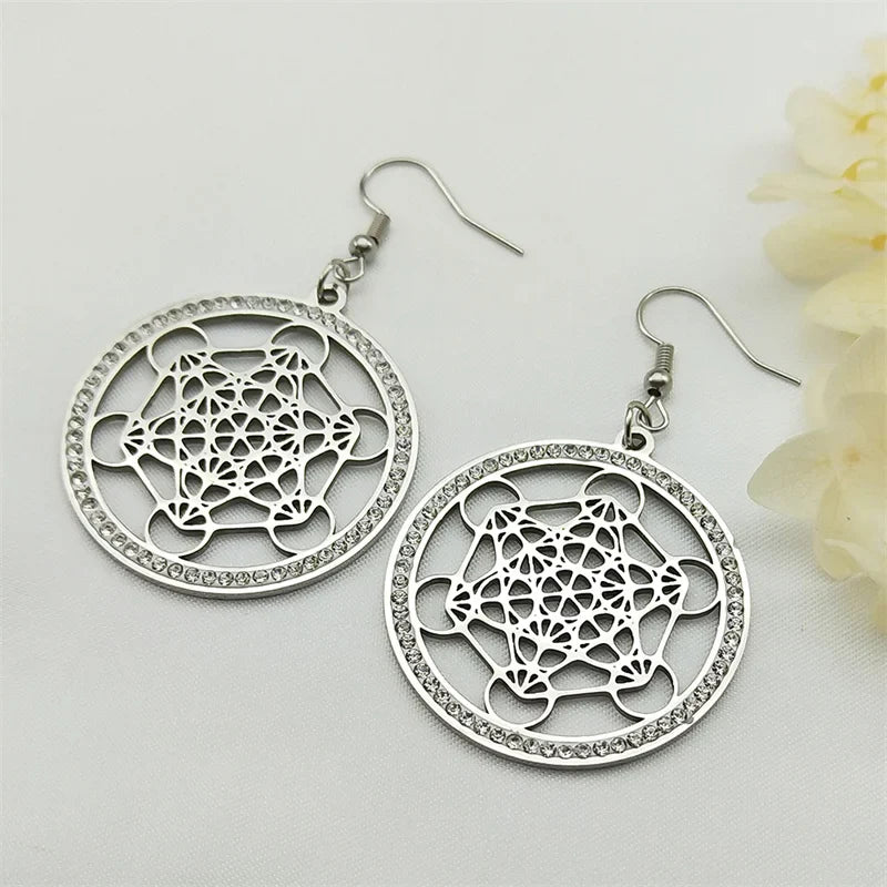 Boucles d'Oreilles Pendantes Cube de Métatron argent
