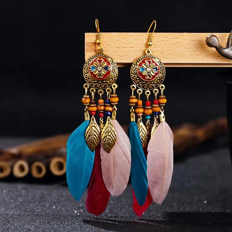 Boucles d'Oreilles Pendantes de Style Ethnique Plumes 10