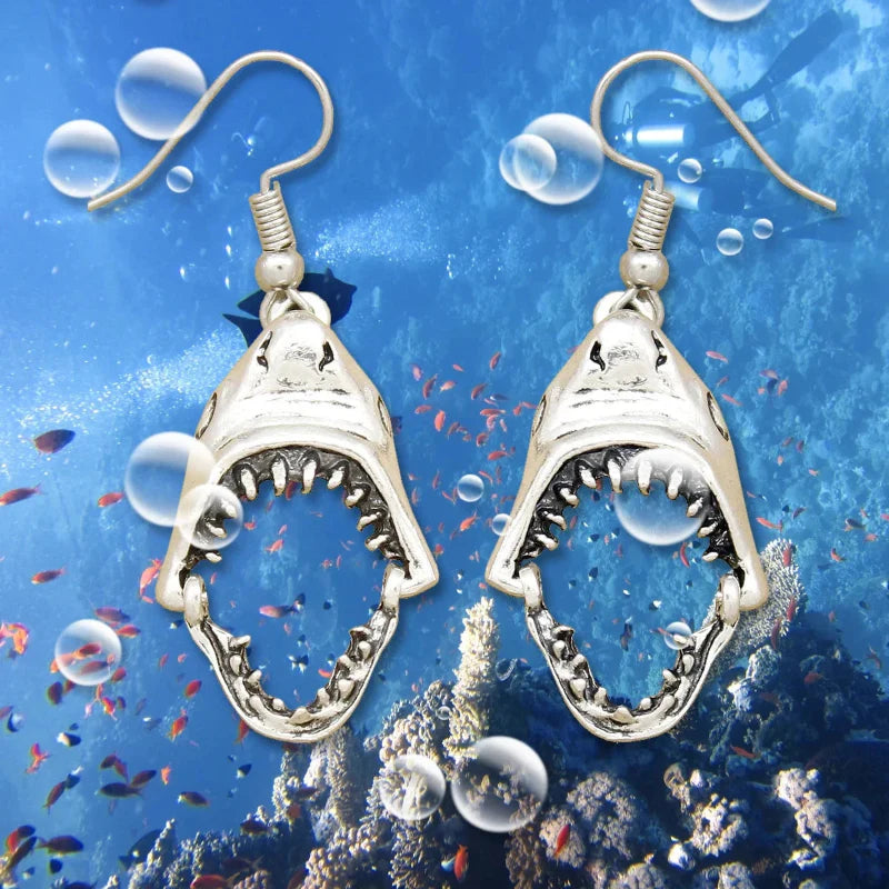 Boucles d'Oreilles Pendantes Dent de Requin argent