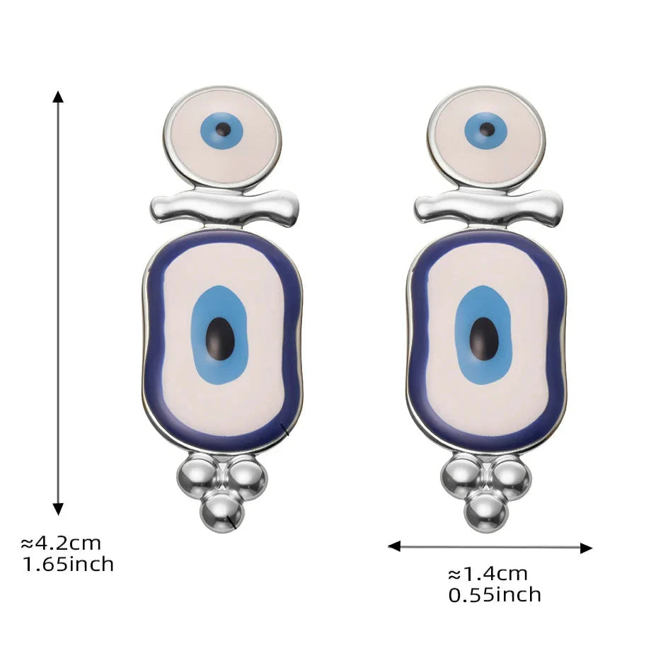 Boucles d'Oreilles Pendantes Ethniques Oeil Bleu