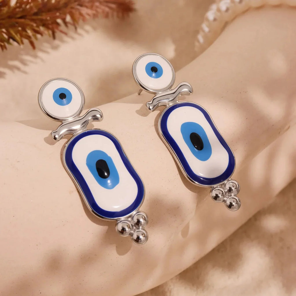 Boucles d'Oreilles Pendantes Ethniques Oeil Bleu argent