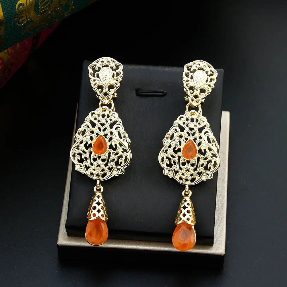 Boucles d'Oreilles Pendantes Ethniques Orientales orange