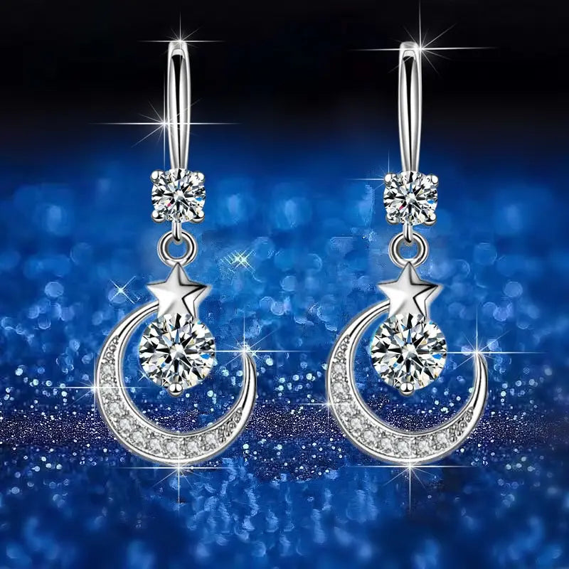Boucles d'Oreilles Pendantes Etoile et Lune