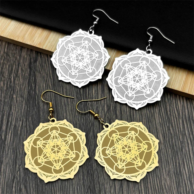 Boucles d'Oreilles Pendantes Femmes Cube de Métatron or