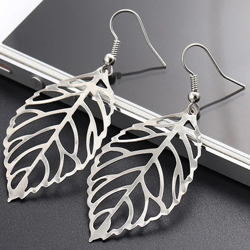 Boucles d'Oreilles Pendantes Feuilles de Laurier argent