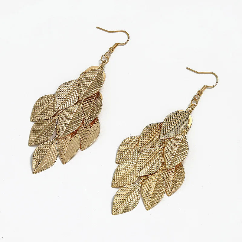 Boucles d'Oreilles Pendantes Feuilles Femme or