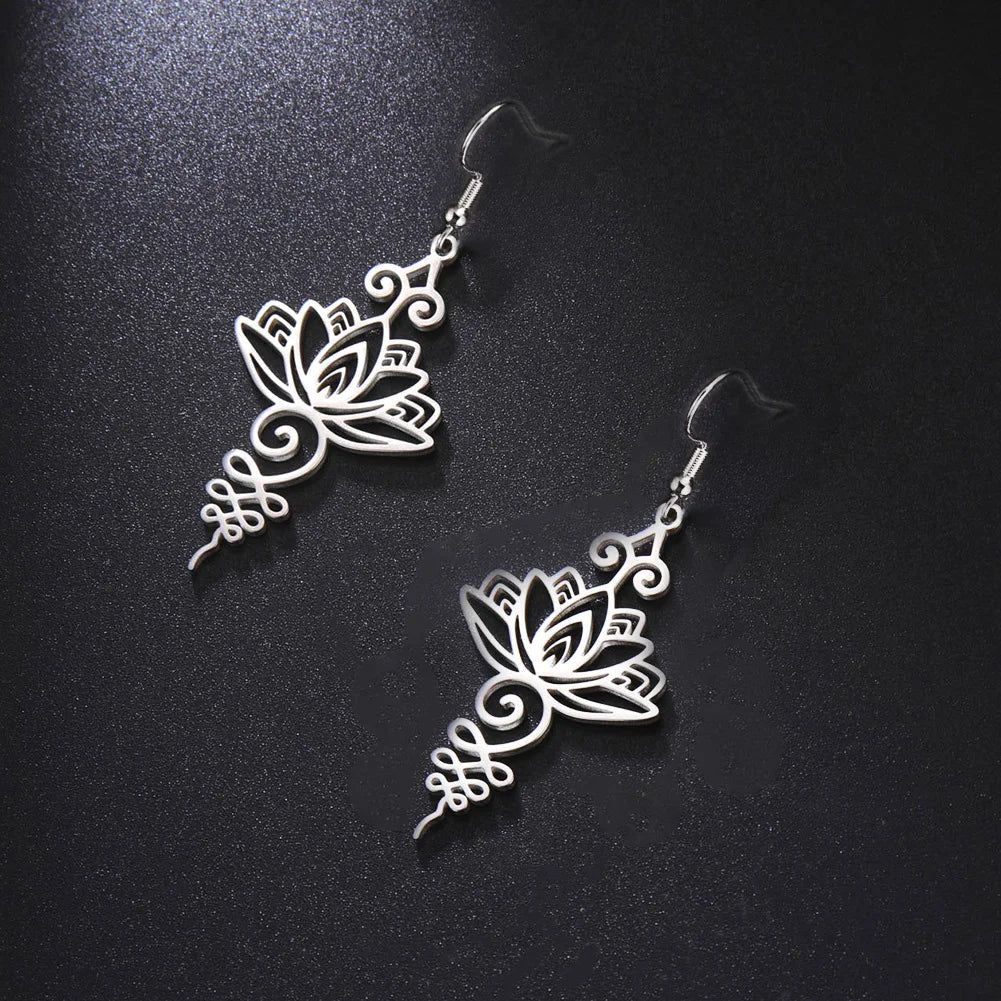 Boucles d'Oreilles Pendantes Fleur de Lotus pour Femme argent