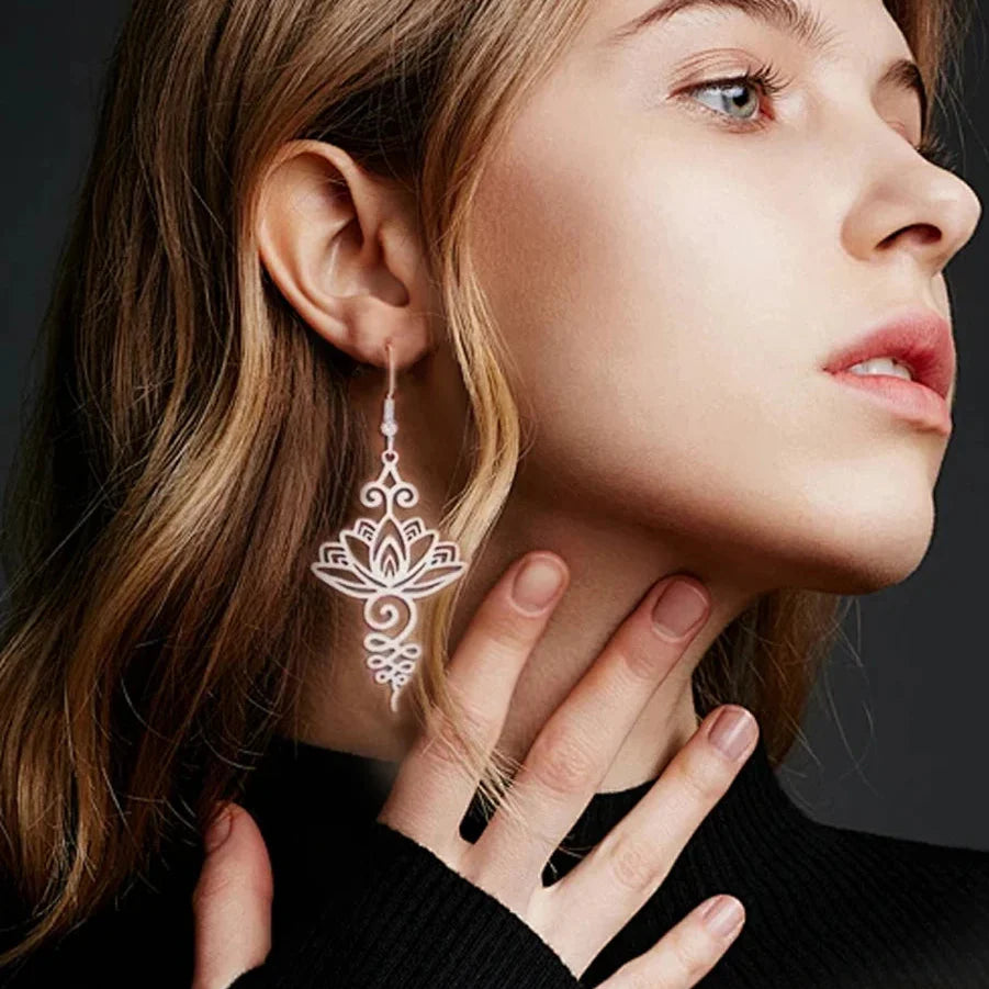 Lotusblomst hængende øreringe til kvinder i sølv