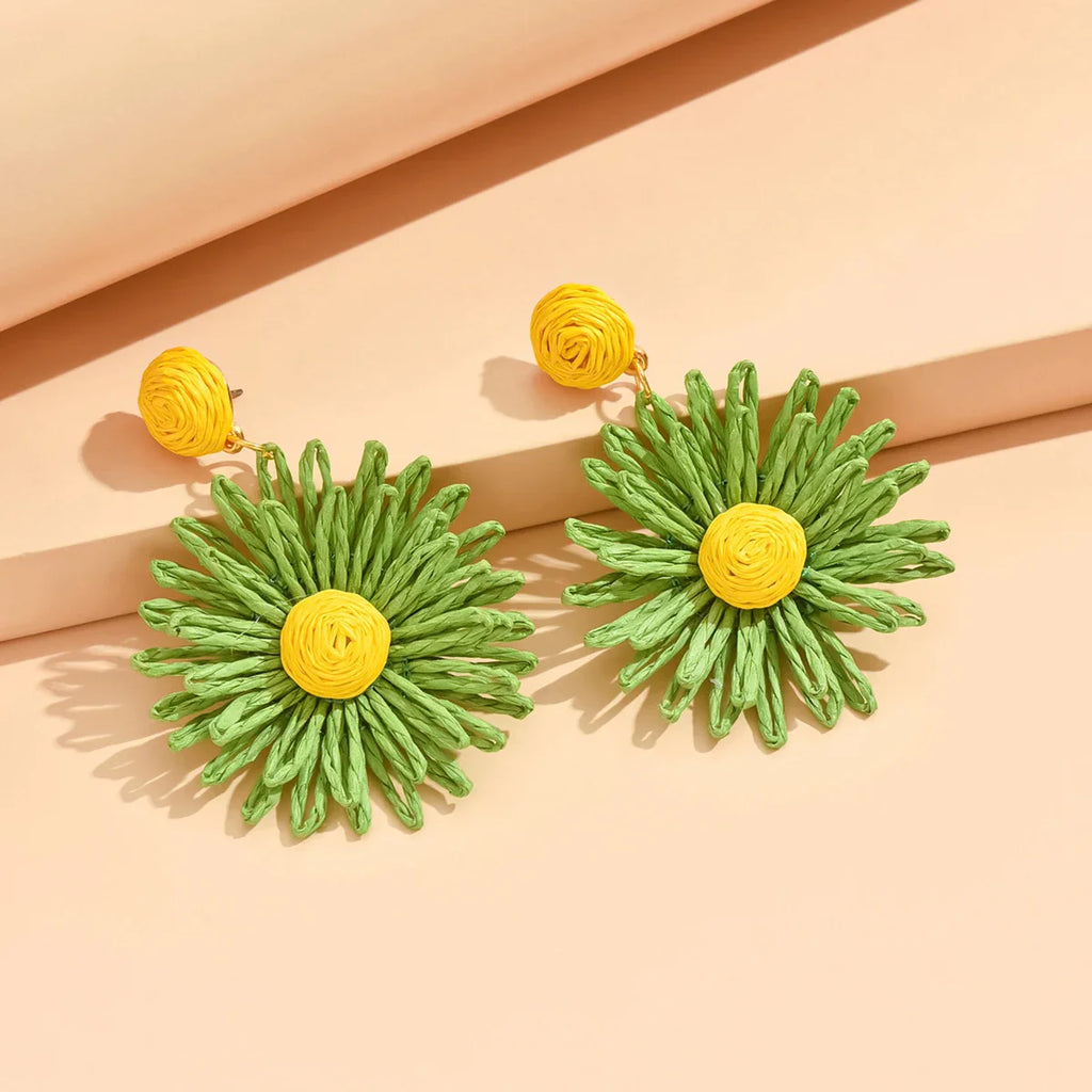 Boucles d'Oreilles Pendantes Fleur de Marguerite vert