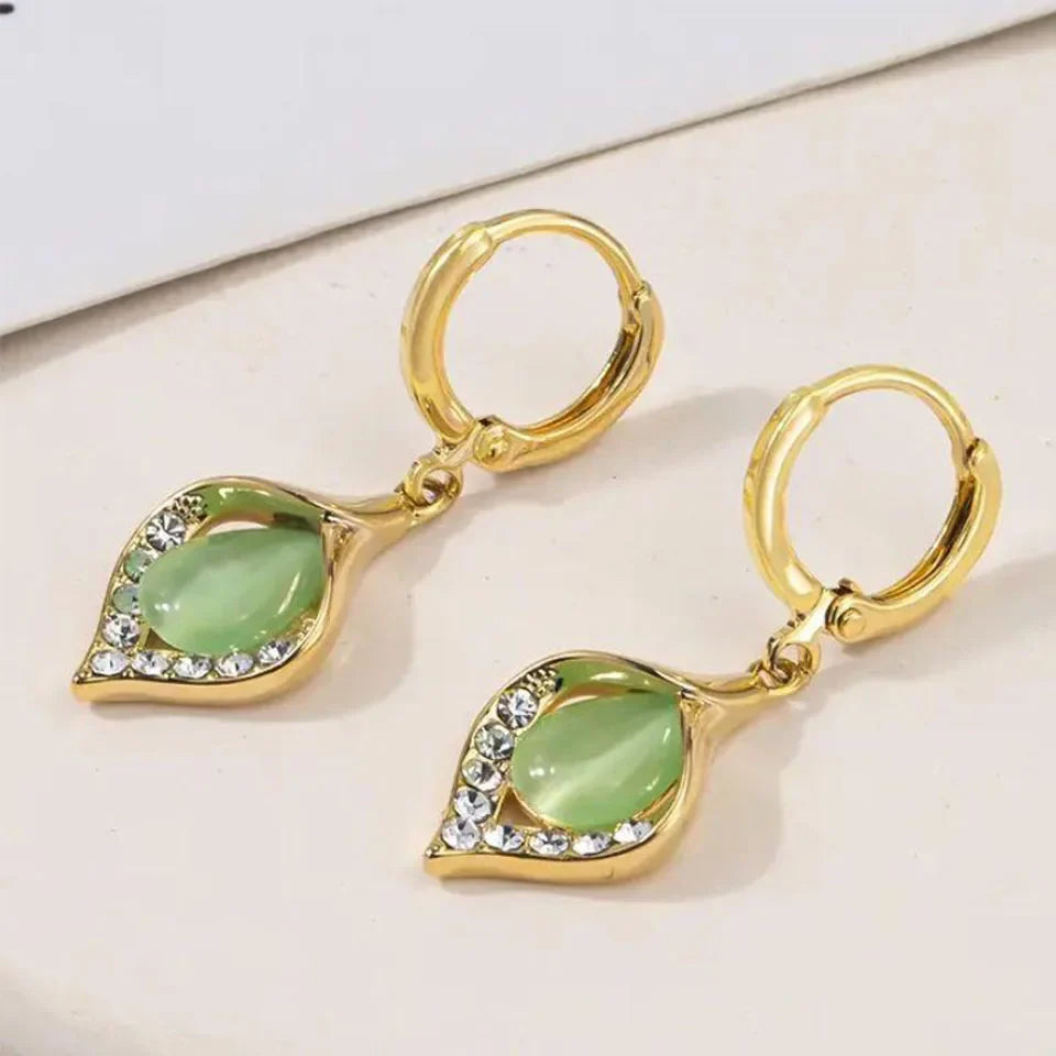 Boucles d'Oreilles Pendantes Goutte d'Eau avec Zircon vert