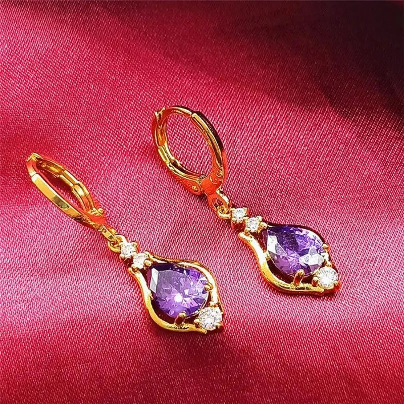 Boucles d'Oreilles Pendantes Goutte d'Eau avec Zircon violet