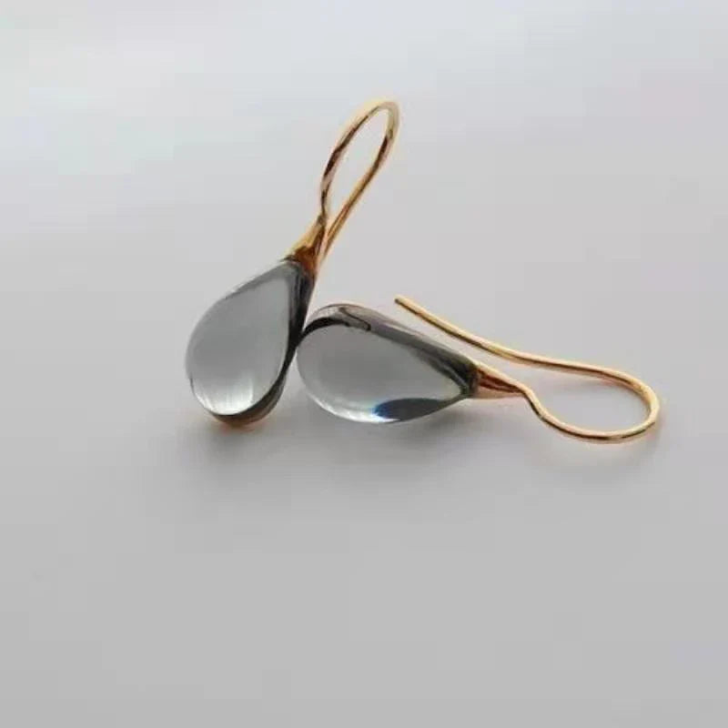 Visací náušnice Kapka vody v barvě zlata a šedé