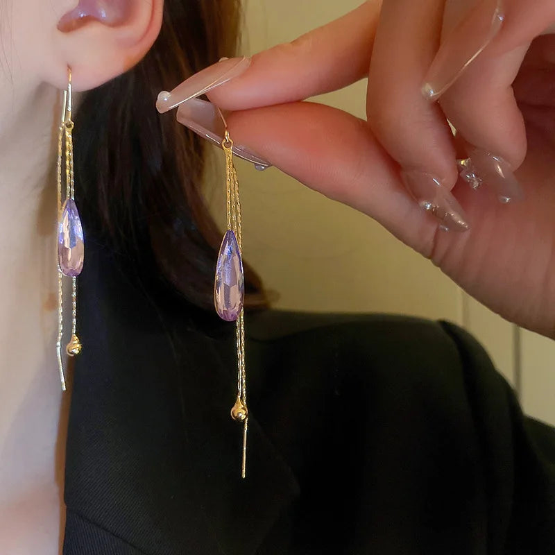 Hængende Øreringe Dråbeformet med Lilla Zircon