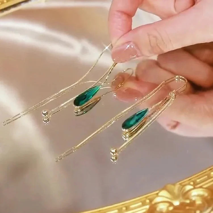 Boucles d'Oreilles Pendantes Goutte d'Eau en Zircon vert
